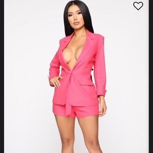 Pink blazer and shorts
